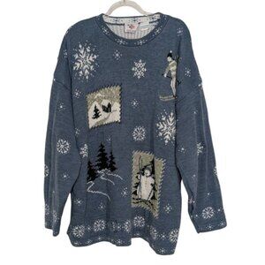 Vintage Nutcracker Winter Sweater Womens Size Large Blue Snowflake Christmas